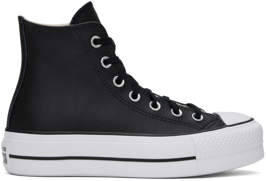 Shop Converse Black Chuck Taylor All Star Lift Leather High Top Sneakers In Black/black/white