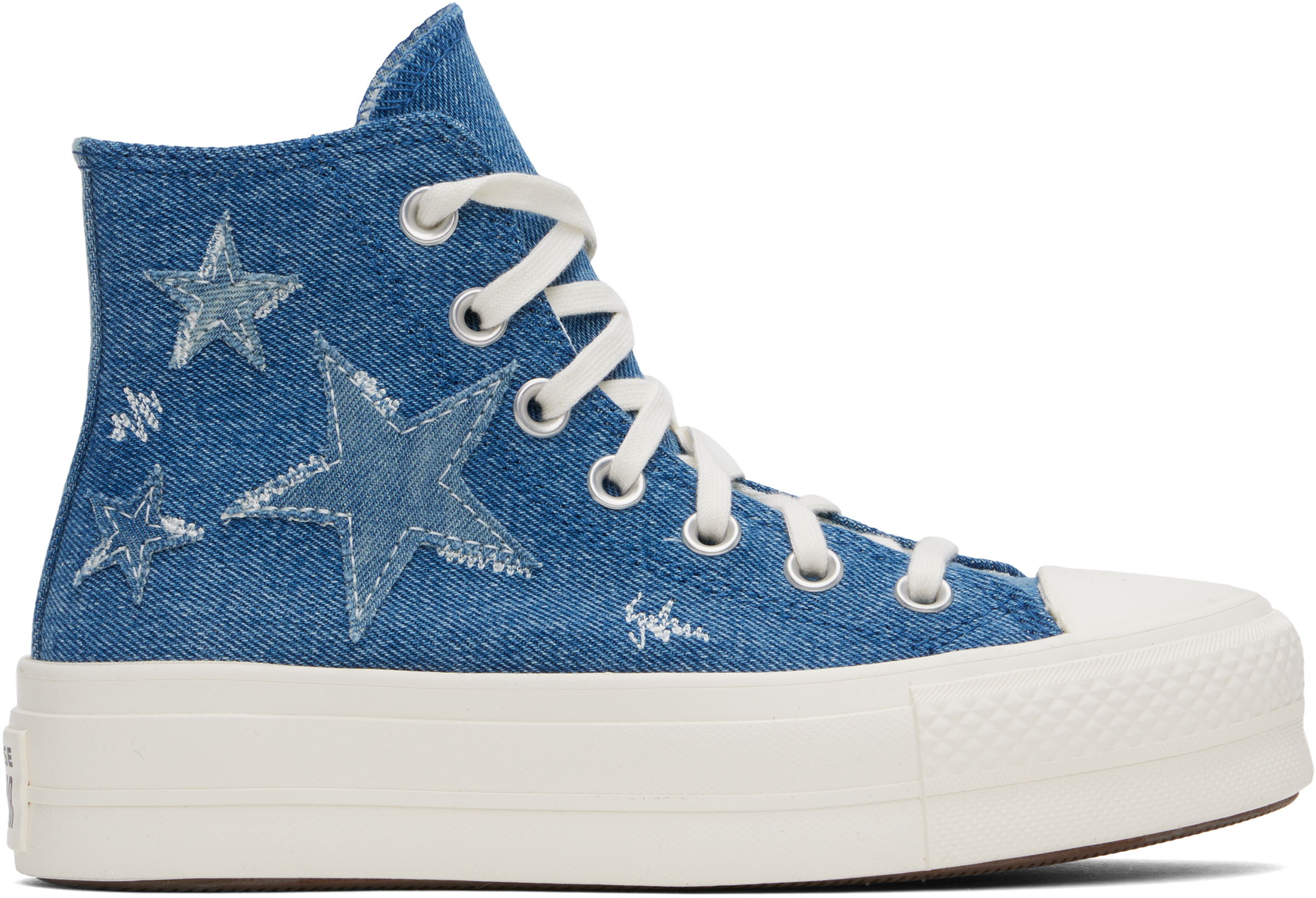 Converse Blue Chuck Taylor All Star Lift Platform Denim High Top Sneakers In Navy/egret/egret