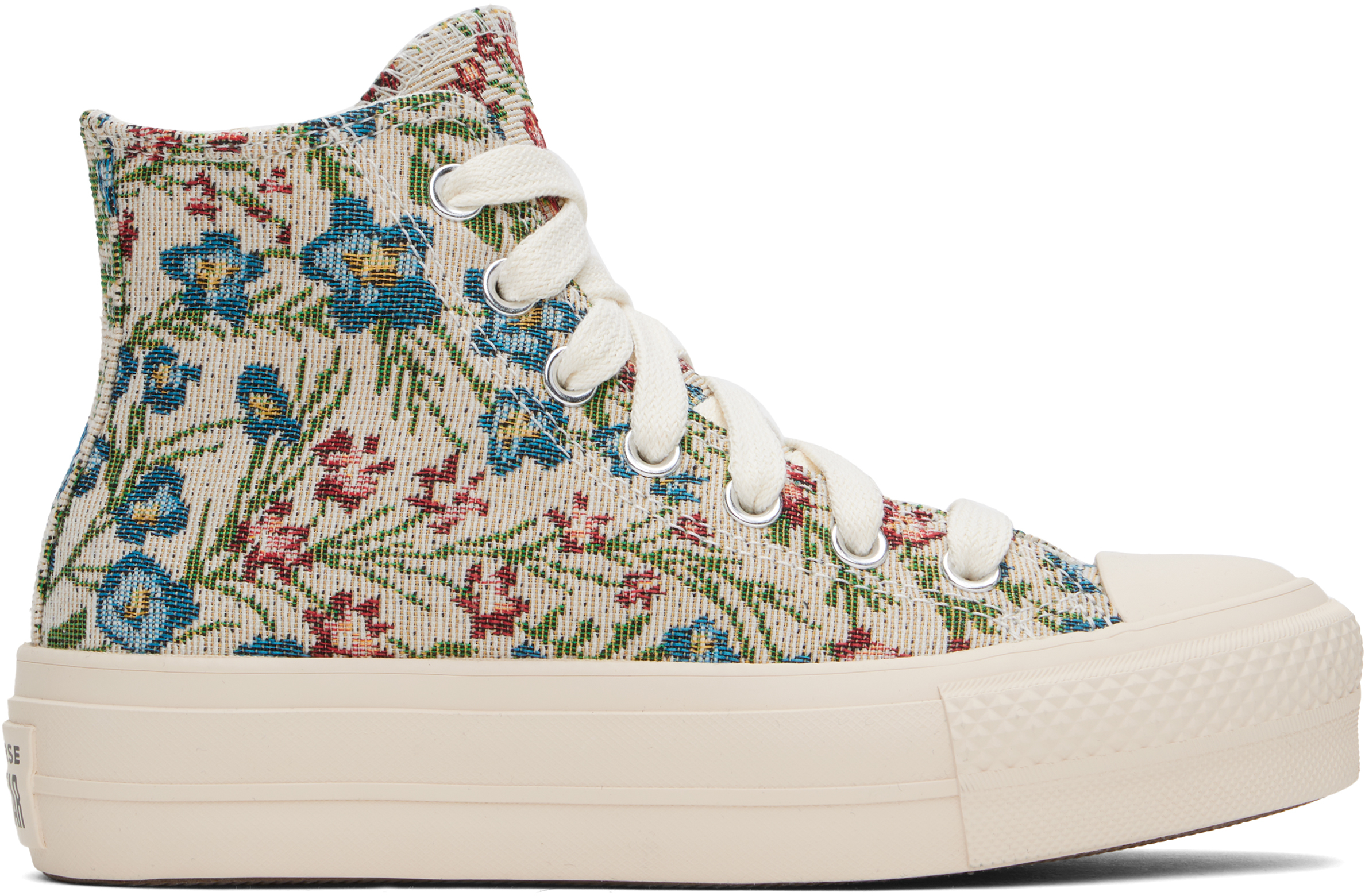 Converse White Chuck Taylor All Star Lift Platform Floral Tapestry High Top Sneakers In Egret/nat Ivo/blk