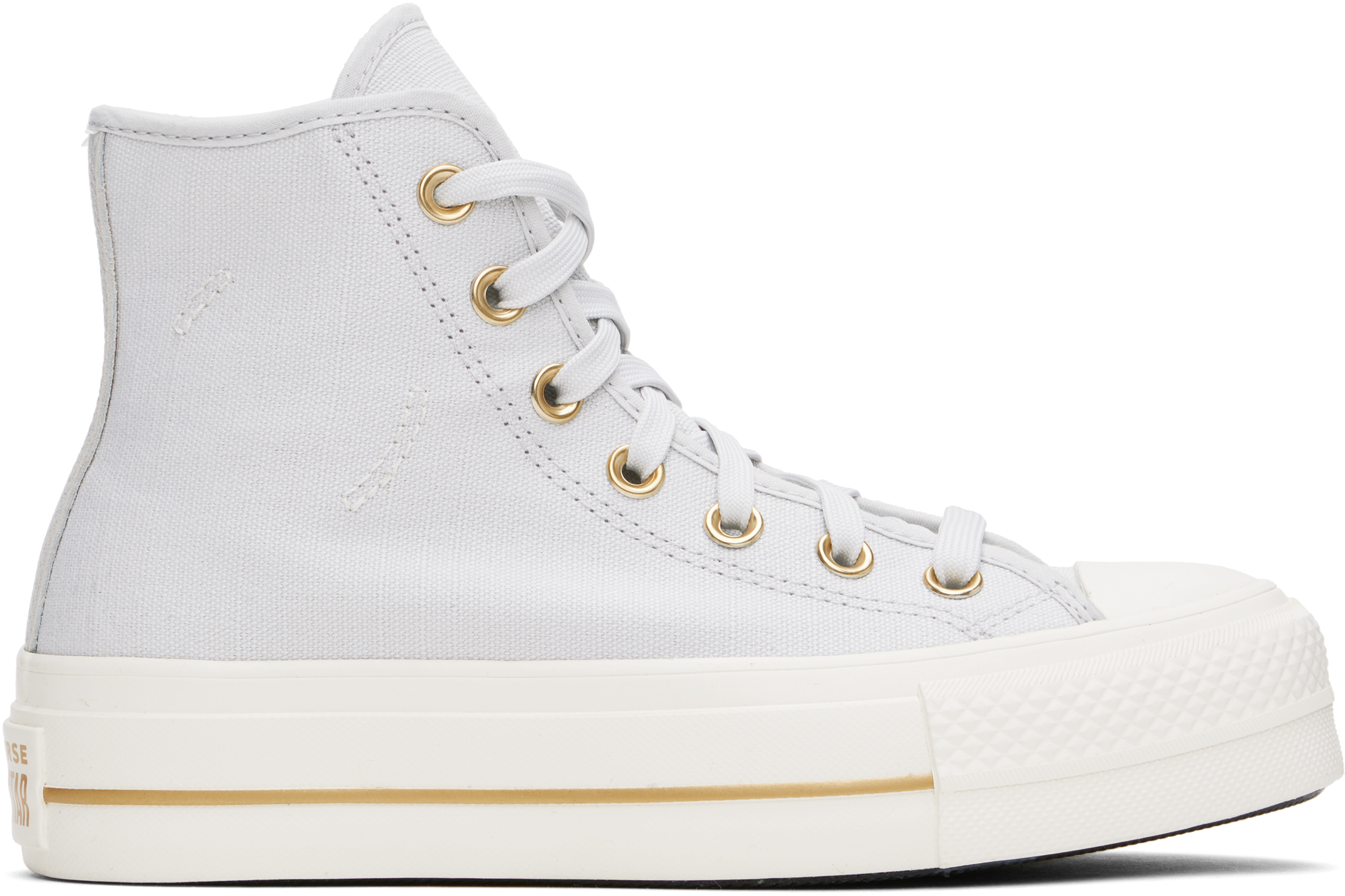 Converse Gray Chuck Taylor All Star Lift Platform Tailored Lines High Top Sneakers In Bly Grey/egret/gold