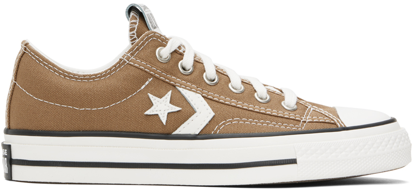 Shop Converse Khaki Star Player 76 Sneakers In Hot Tea/vintage Whit