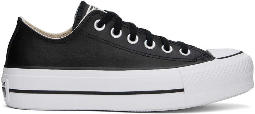 Shop Converse Black Chuck Taylor All Star Leather Platform Low Top Sneakers In Black/black/white