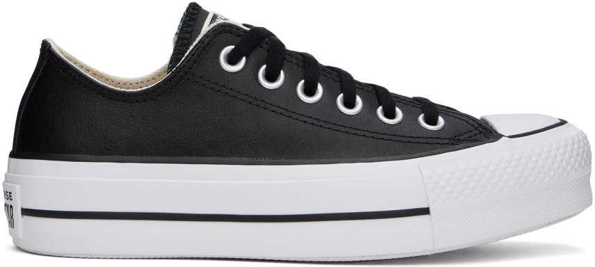 CONVERSE BLACK CHUCK TAYLOR ALL STAR LEATHER PLATFORM LOW TOP trainers