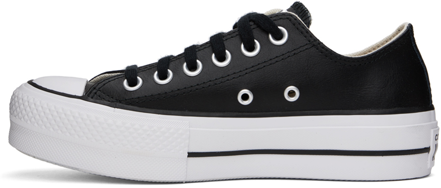 CONVERSE BLACK CHUCK TAYLOR ALL STAR LEATHER PLATFORM LOW TOP SNEAKERS 