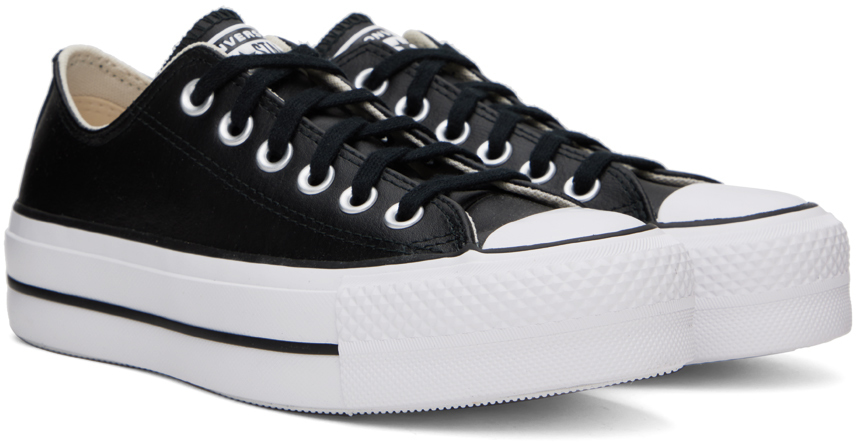 CONVERSE BLACK CHUCK TAYLOR ALL STAR LEATHER PLATFORM LOW TOP SNEAKERS 