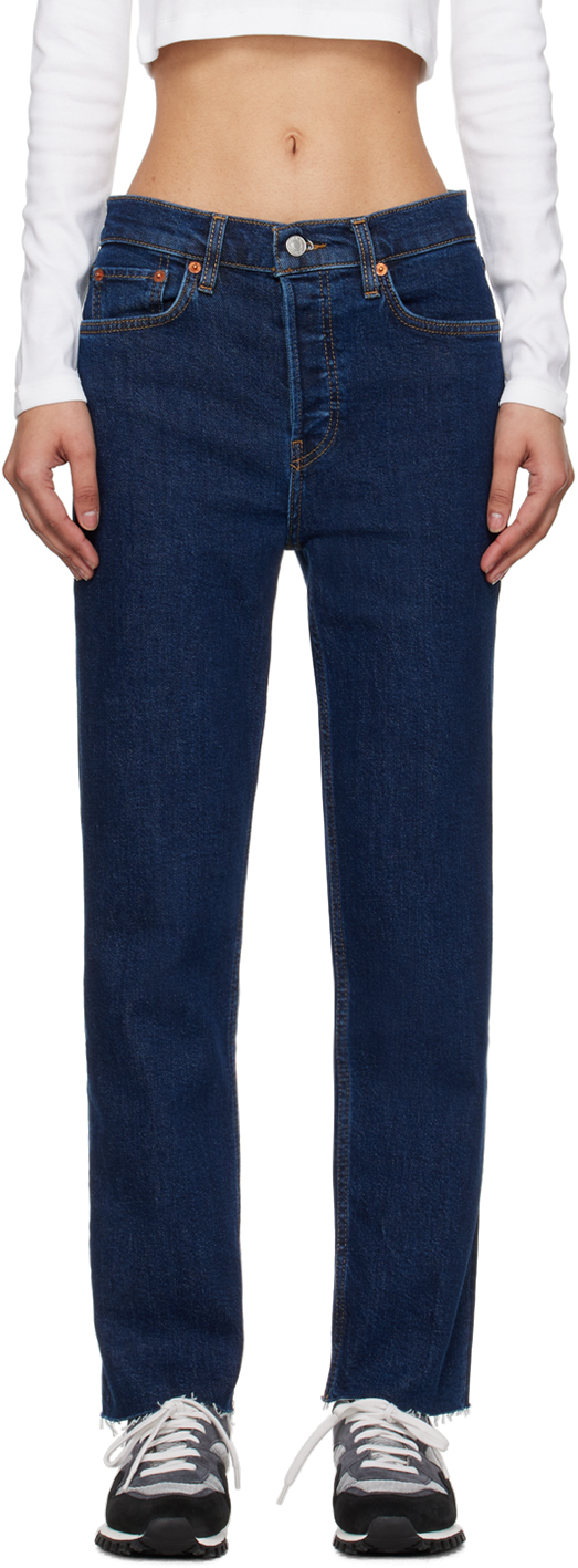 Shop Re/done Blue 70s Stove Pipe Jeans In Dark Rinse