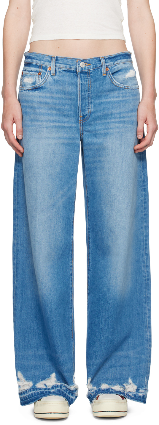 Shop Re/done Blue Mid Rise Palazzo Jeans In Minerva Dstry