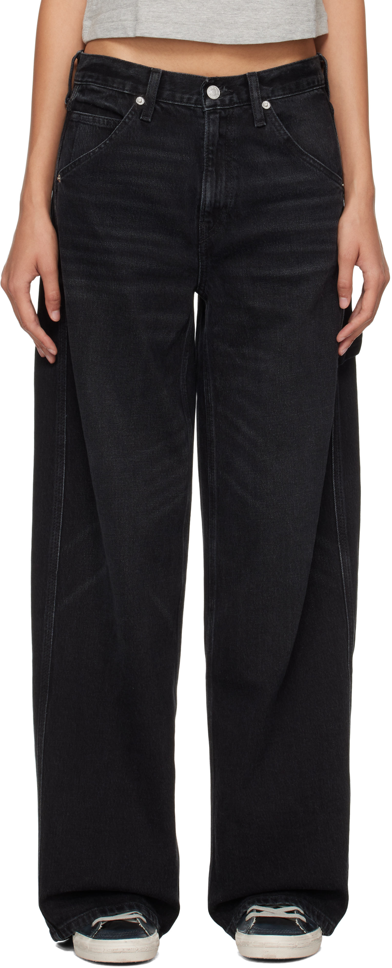 Shop Re/done Black Wide Painter Jeans In Crafted Black