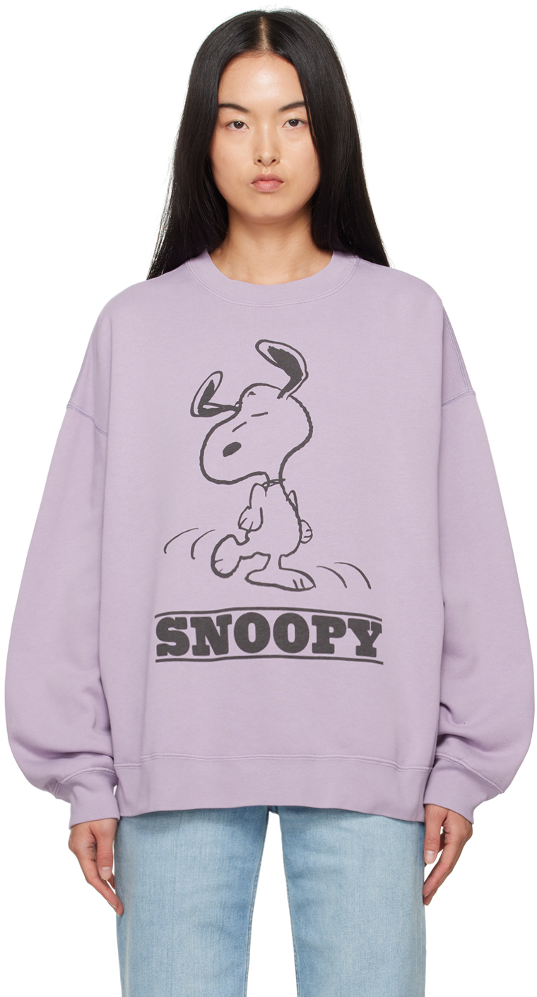 Shop Re/done Purple Hanes Edition Snoopy Dancing Sweatshirt In Lavender