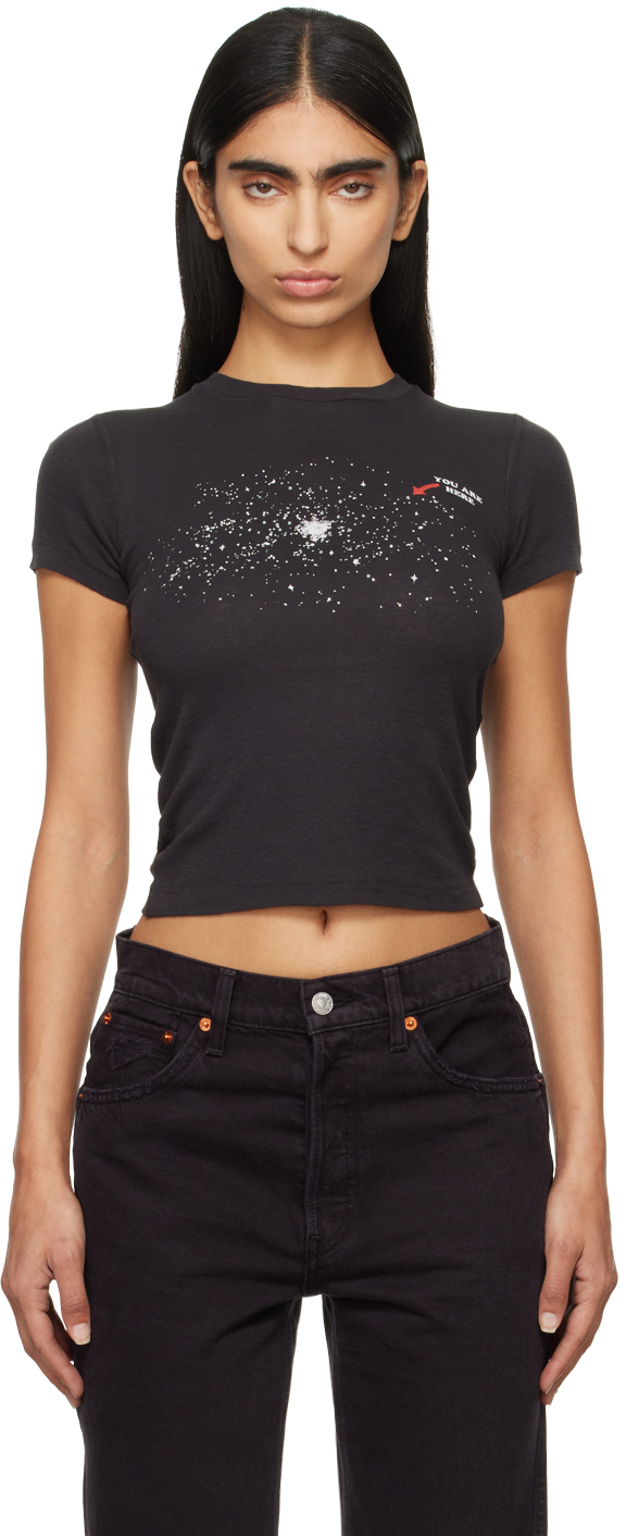 Shop Re/done Black 90s Baby 'rhinestone Space' T-shirt In Washed Black