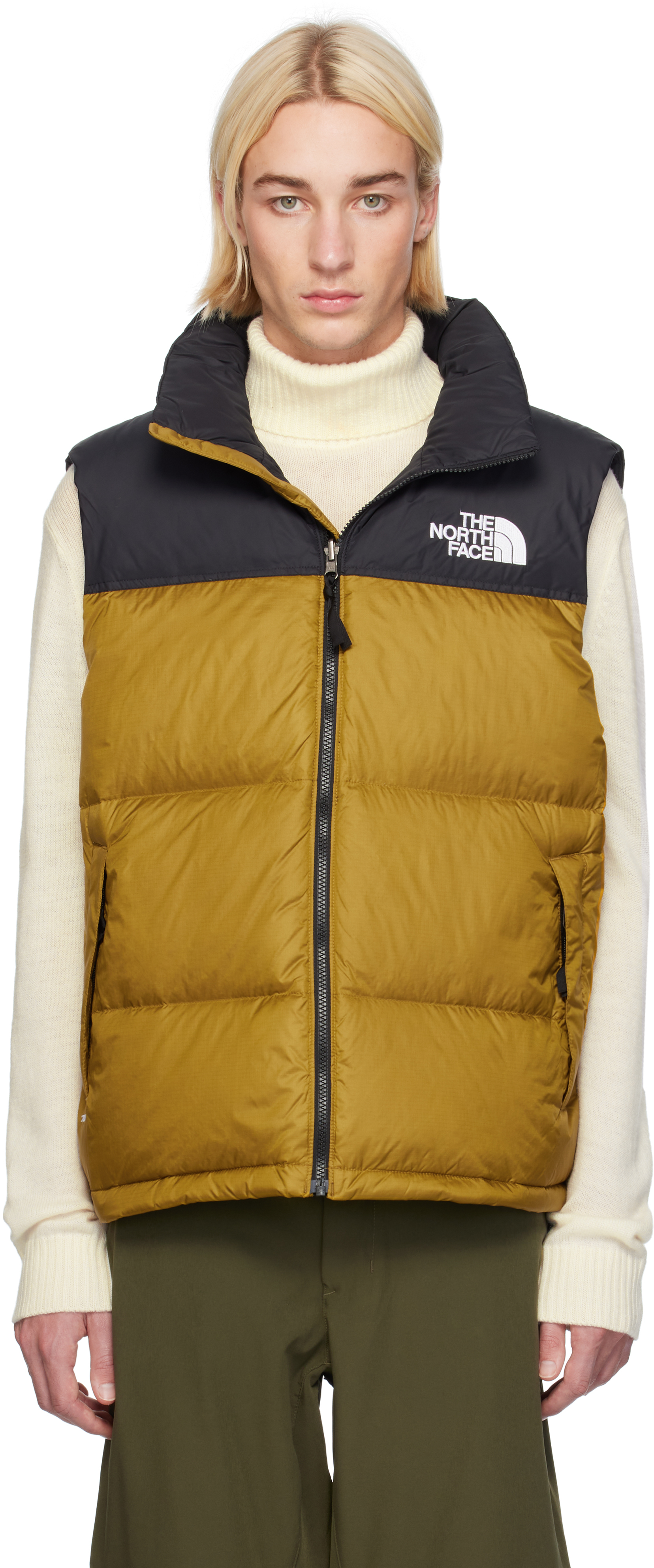 The North Face Khaki 1996 Retro Nuptse Down Vest In Moss Gren/black 5ho