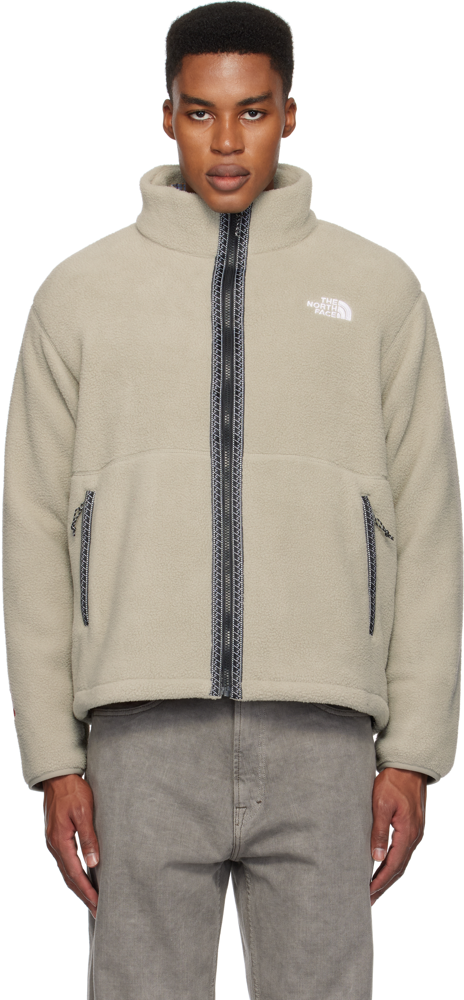 Shop The North Face Beige 'tnf' Fleeski Full-zip Jacket In Clay Grey 1i4