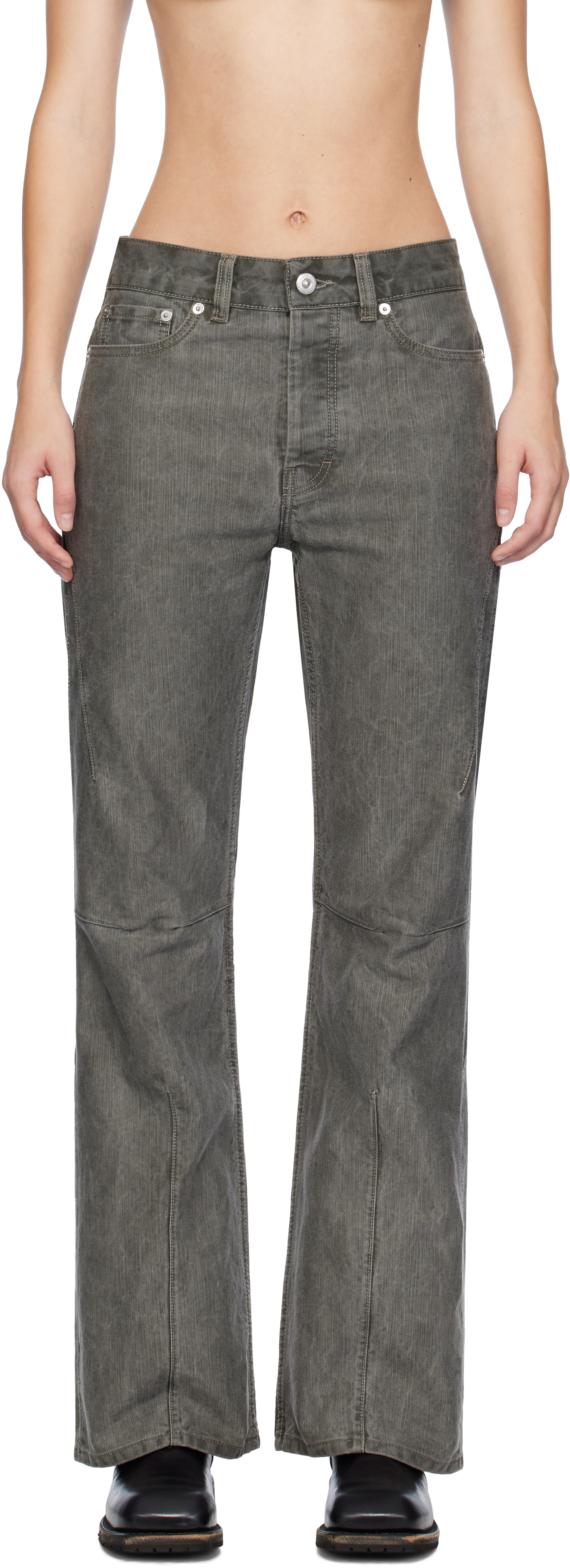 Shop Our Legacy Gray Moto Cut Jeans In Olive Pigment Coated