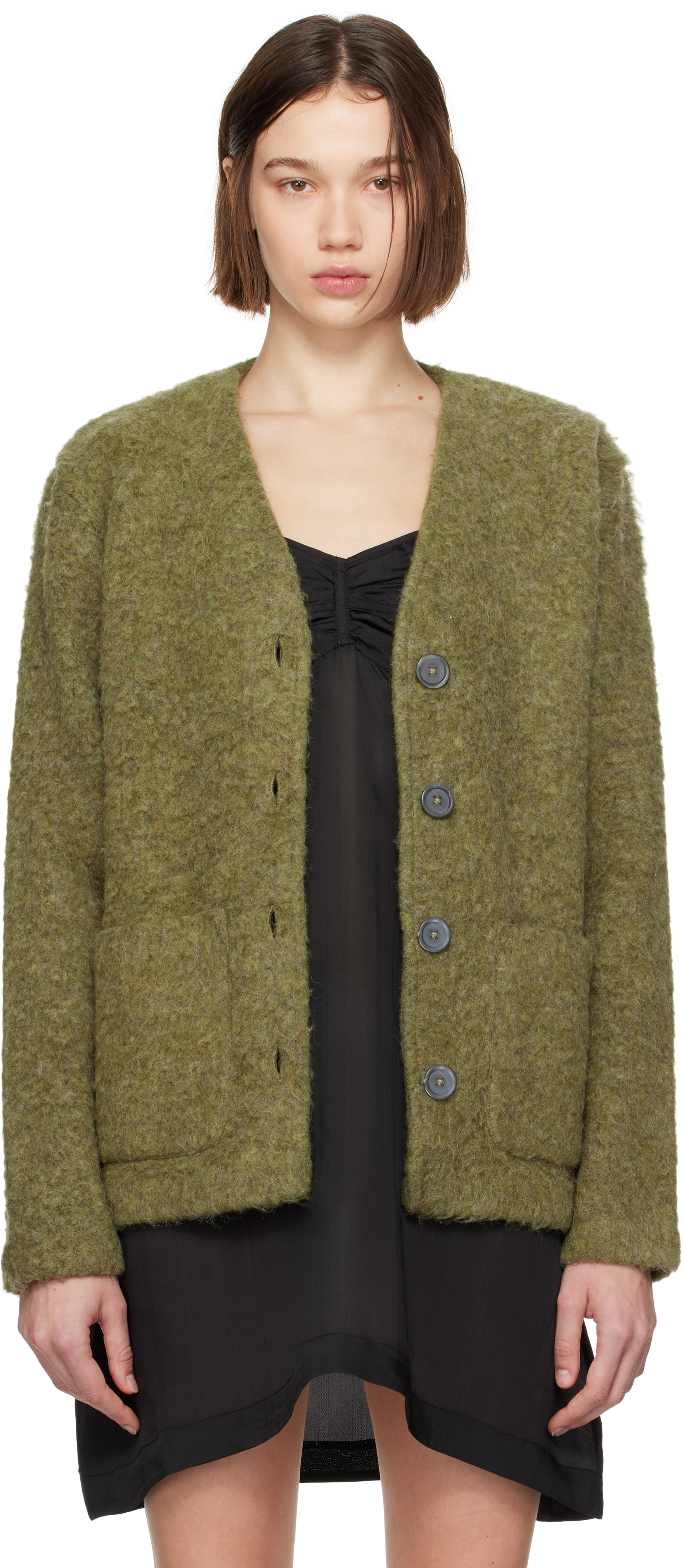 Shop Our Legacy Khaki Wool Cardigan In Fresh Moss Wool