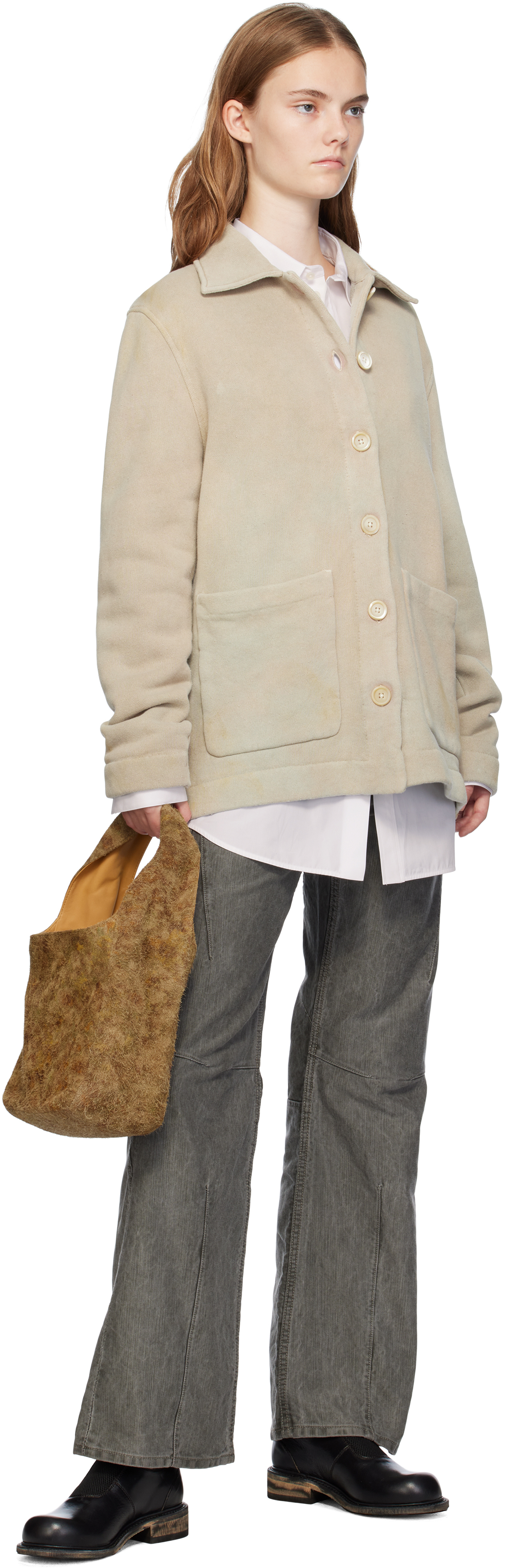 Our Legacy Taupe Lodge Cardigan In Attic Wash Fleece