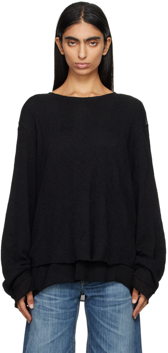 Shop Our Legacy Black Double Lock Long Sleeve Sweater In Black Crochet Stripe