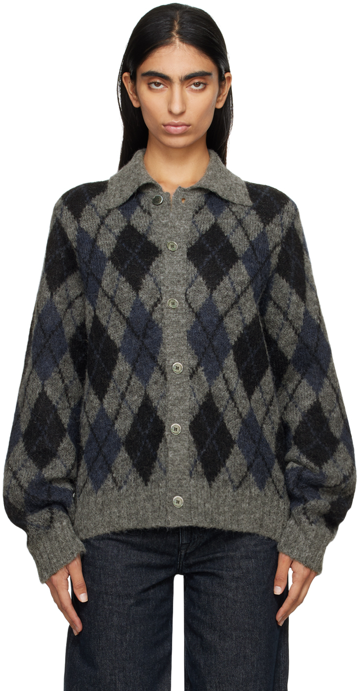 Shop Our Legacy Gray Evening Cardigan In Soft Duke Argyle