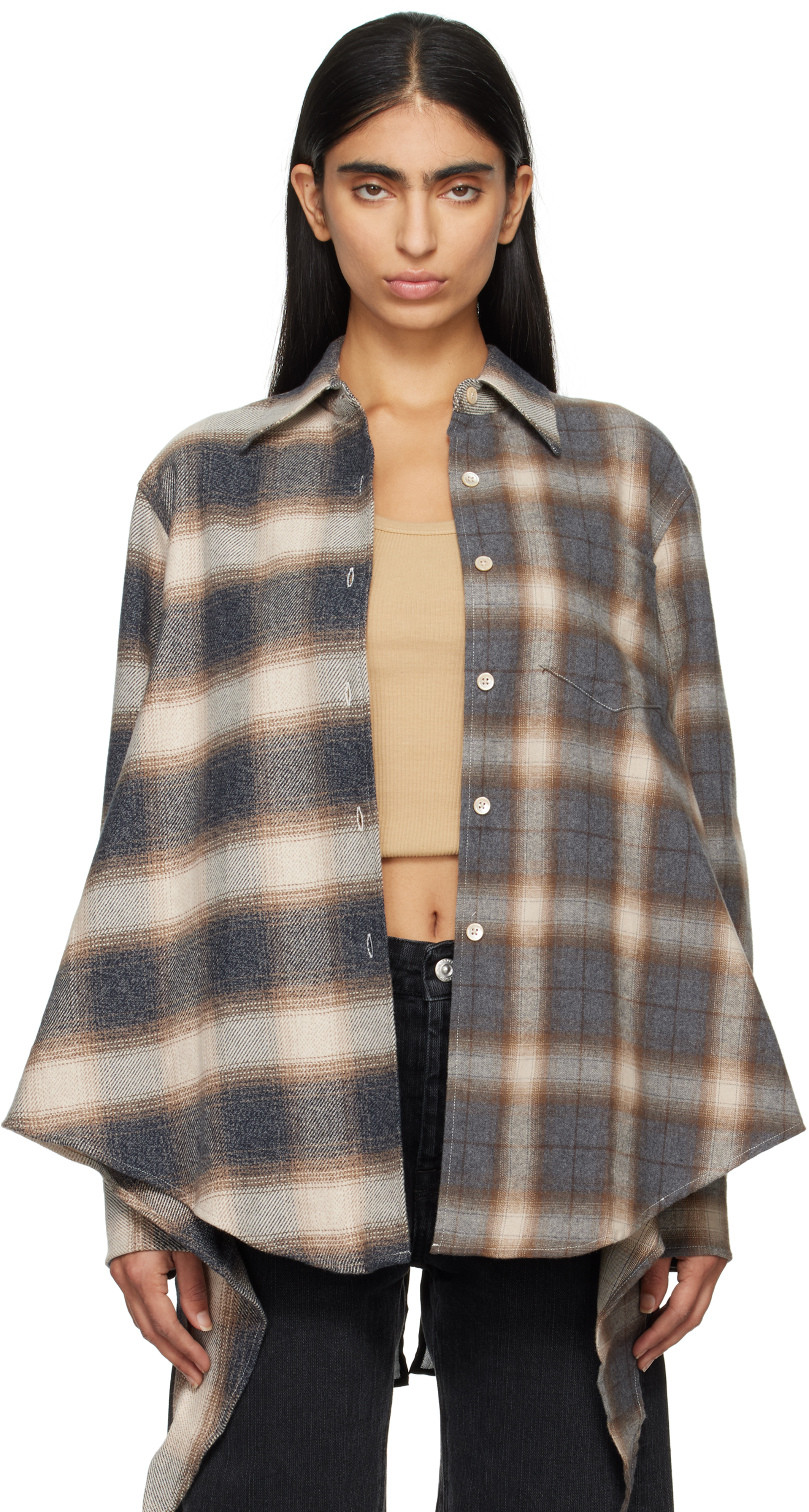 Shop Our Legacy Brown & Blue Apron Shirt In Doyle Check Flannel