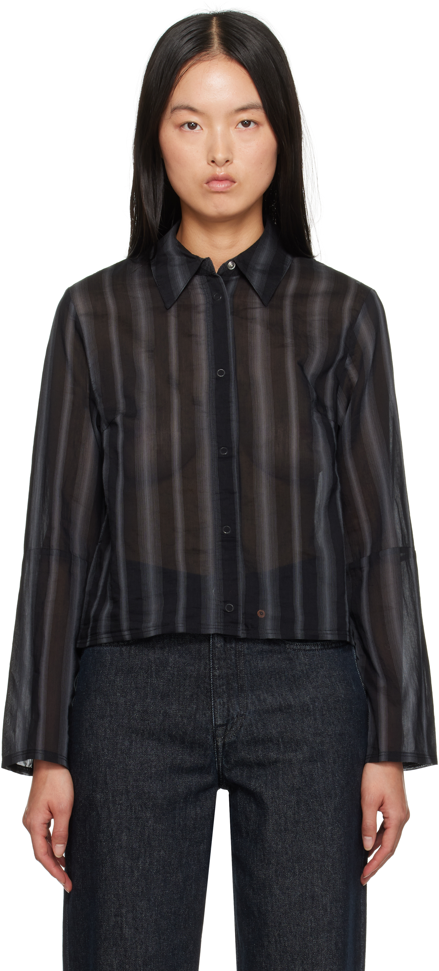 Shop Our Legacy Black Auto Shirt In Noir Stripe Sheer