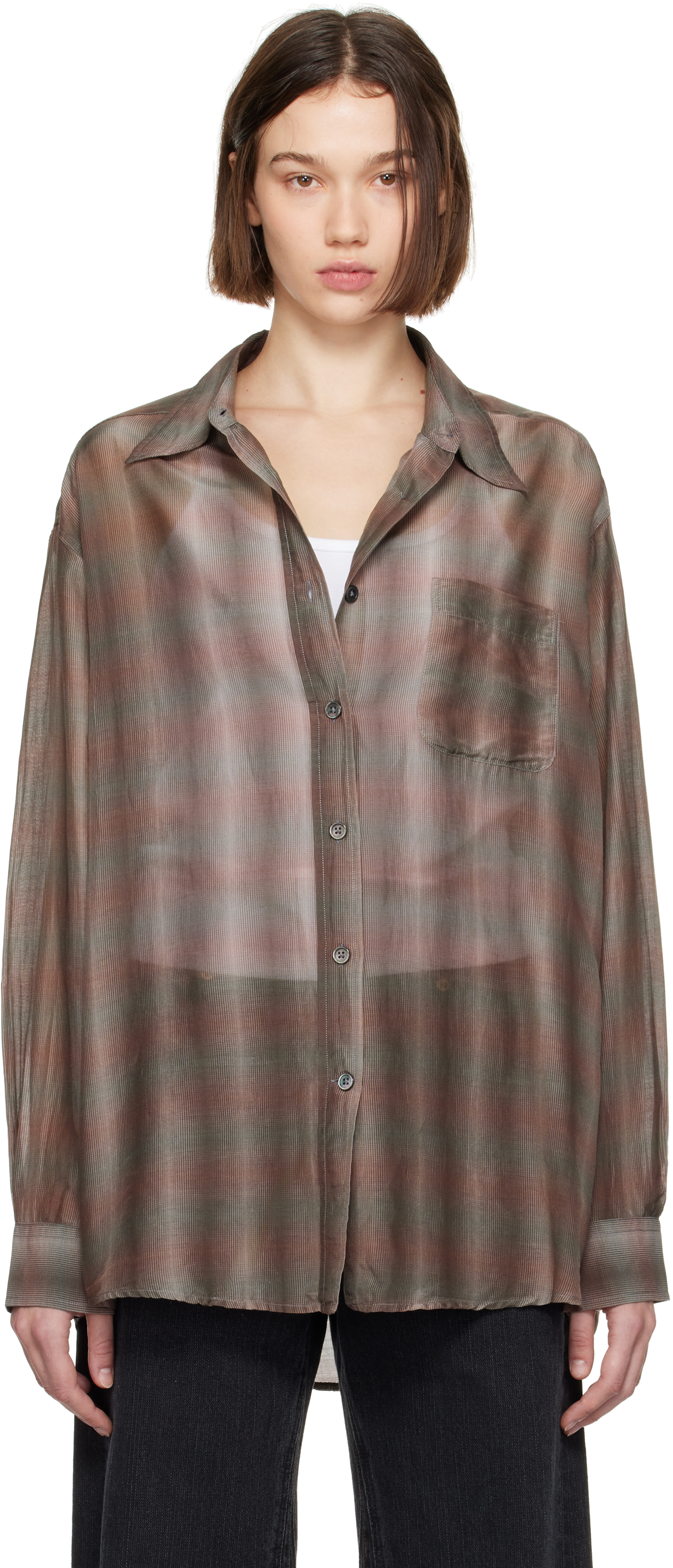 Shop Our Legacy Taupe Favourite Shirt In Screen Check Silk