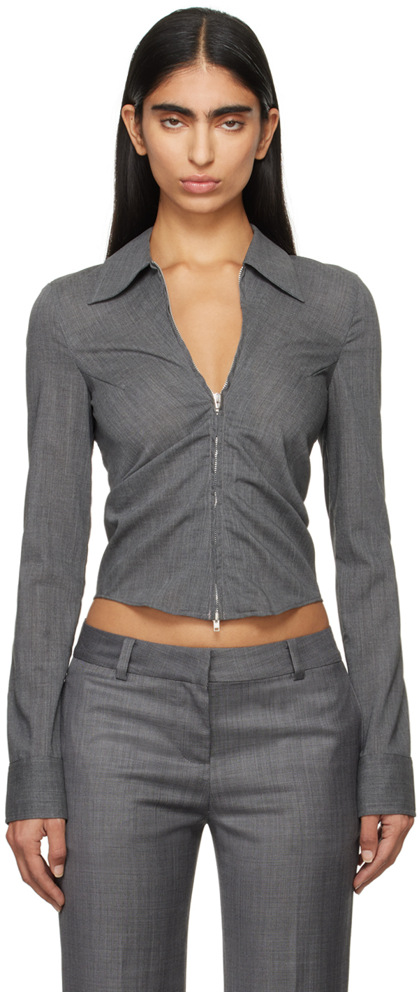 Gray Slim Zip Shirt