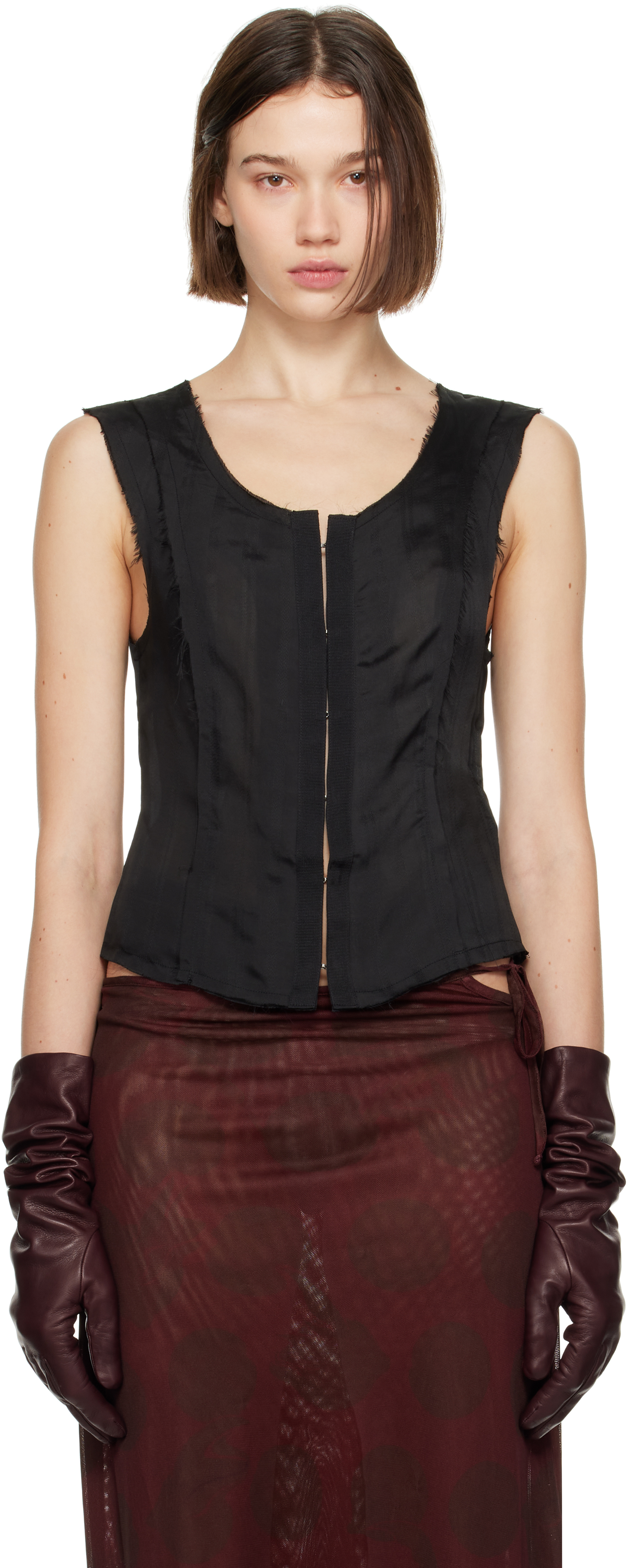 Our Legacy Black Frail Vest In Noir Stripe Silk