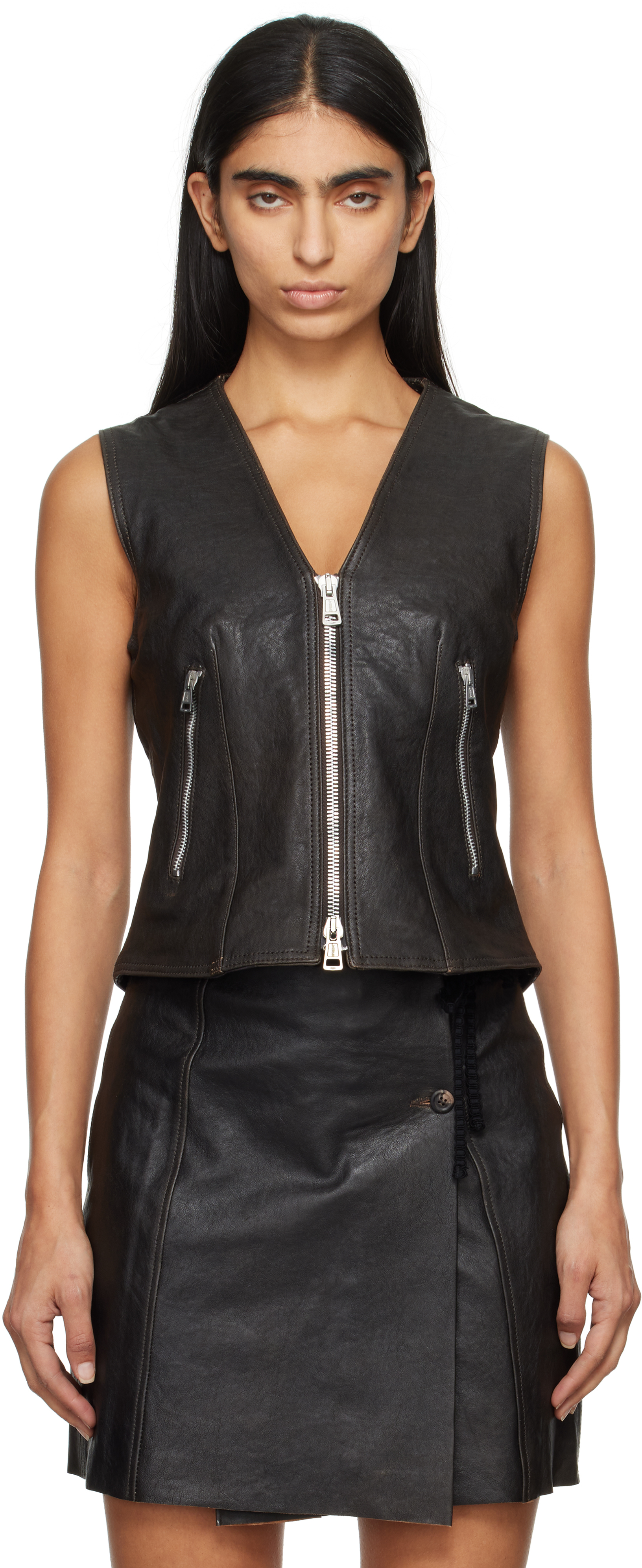 Our Legacy Brown Ripley Leather Vest In Worn Brown Lambskin