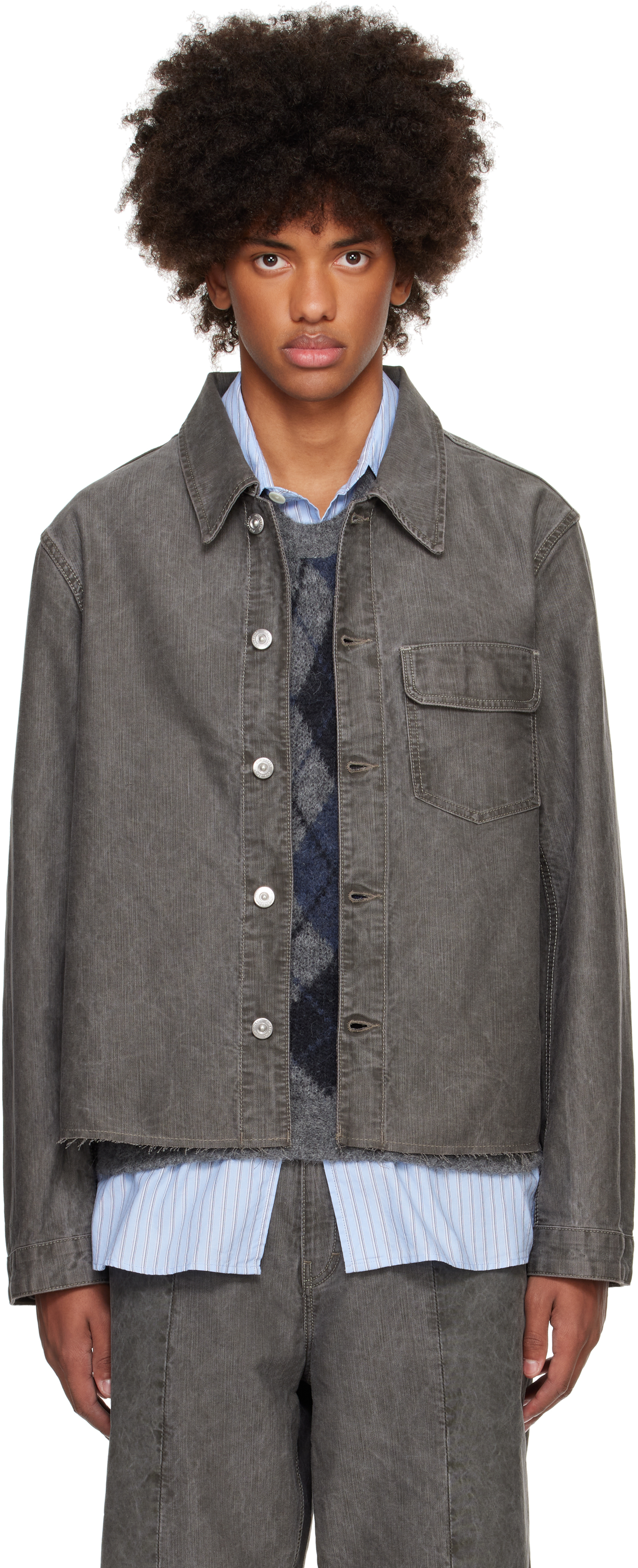 Gray Cut Rebirth Denim Jacket