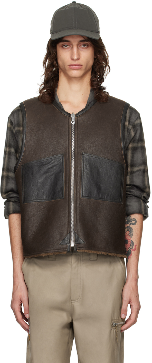 Brown Patch Pocket Reversible Shearling Vest