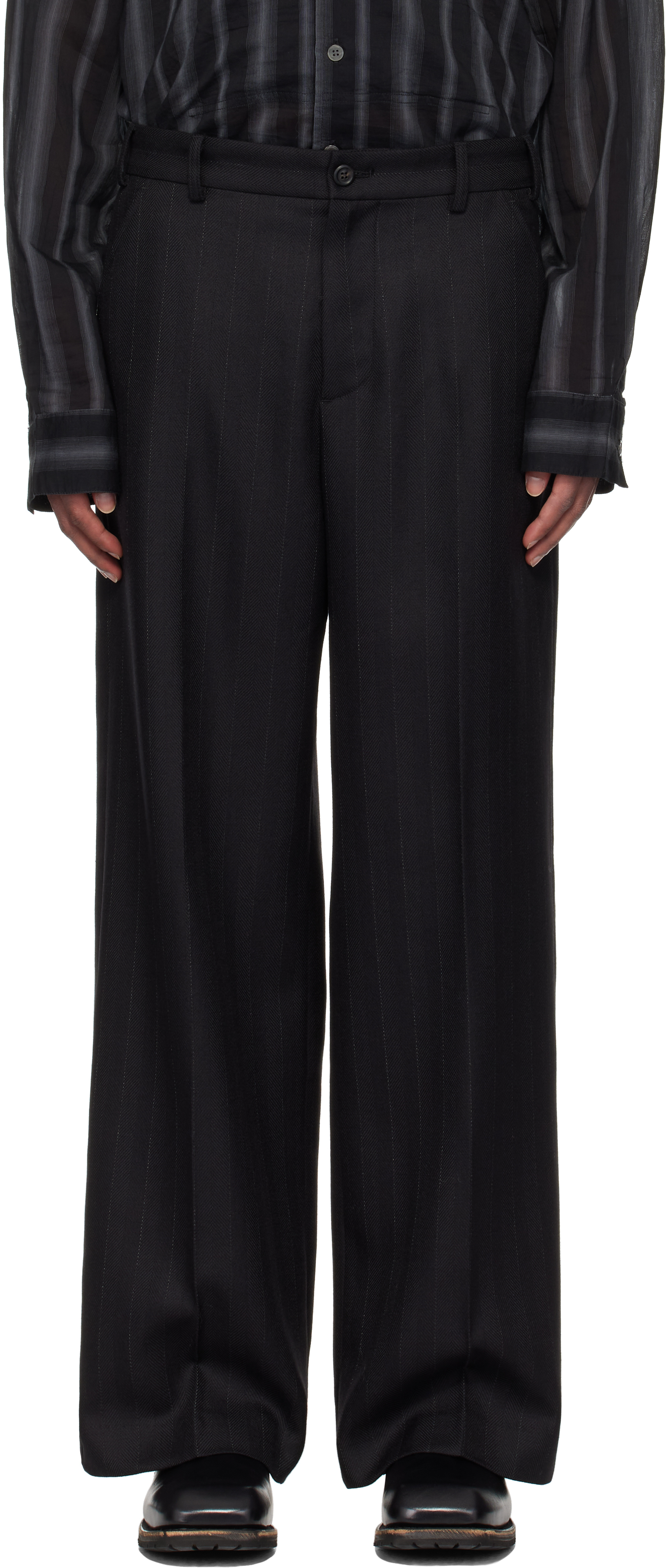 Black Virgin Wool Sailor Trousers