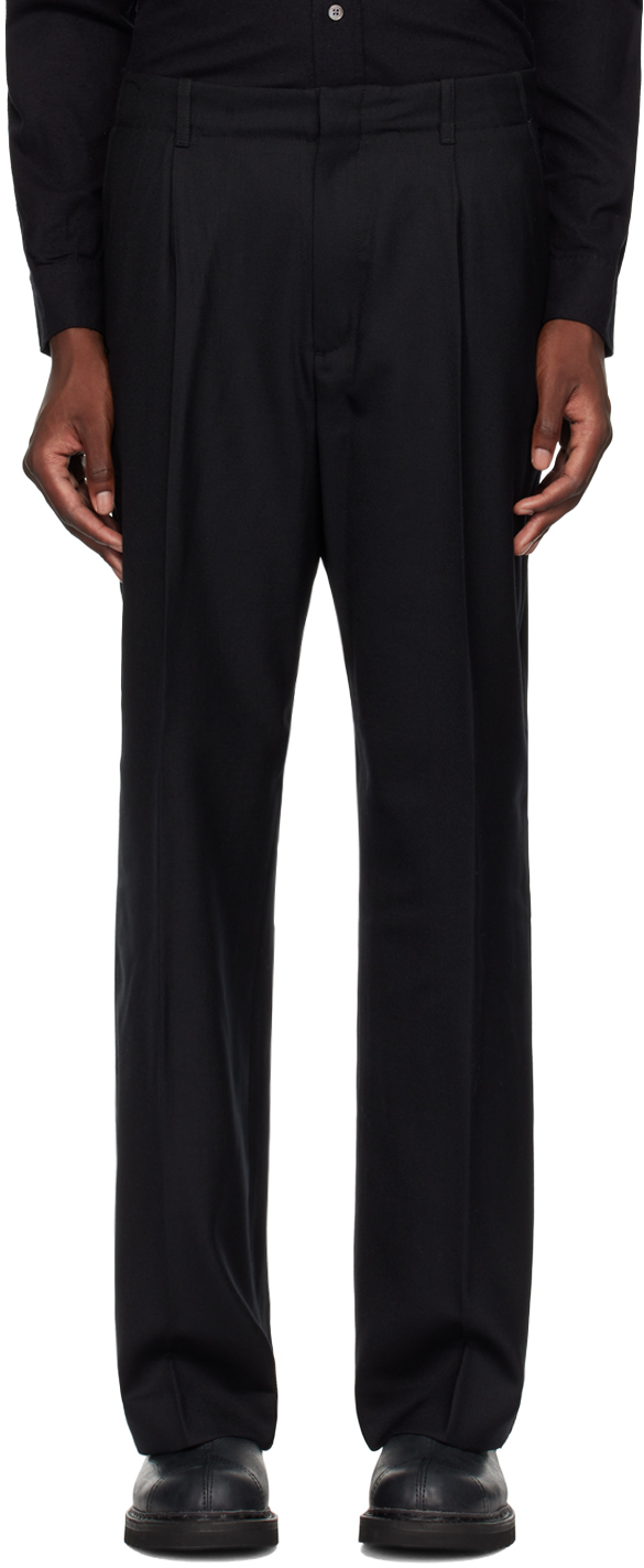 Shop Our Legacy Black Borrowed Trousers In Black Panama Wool