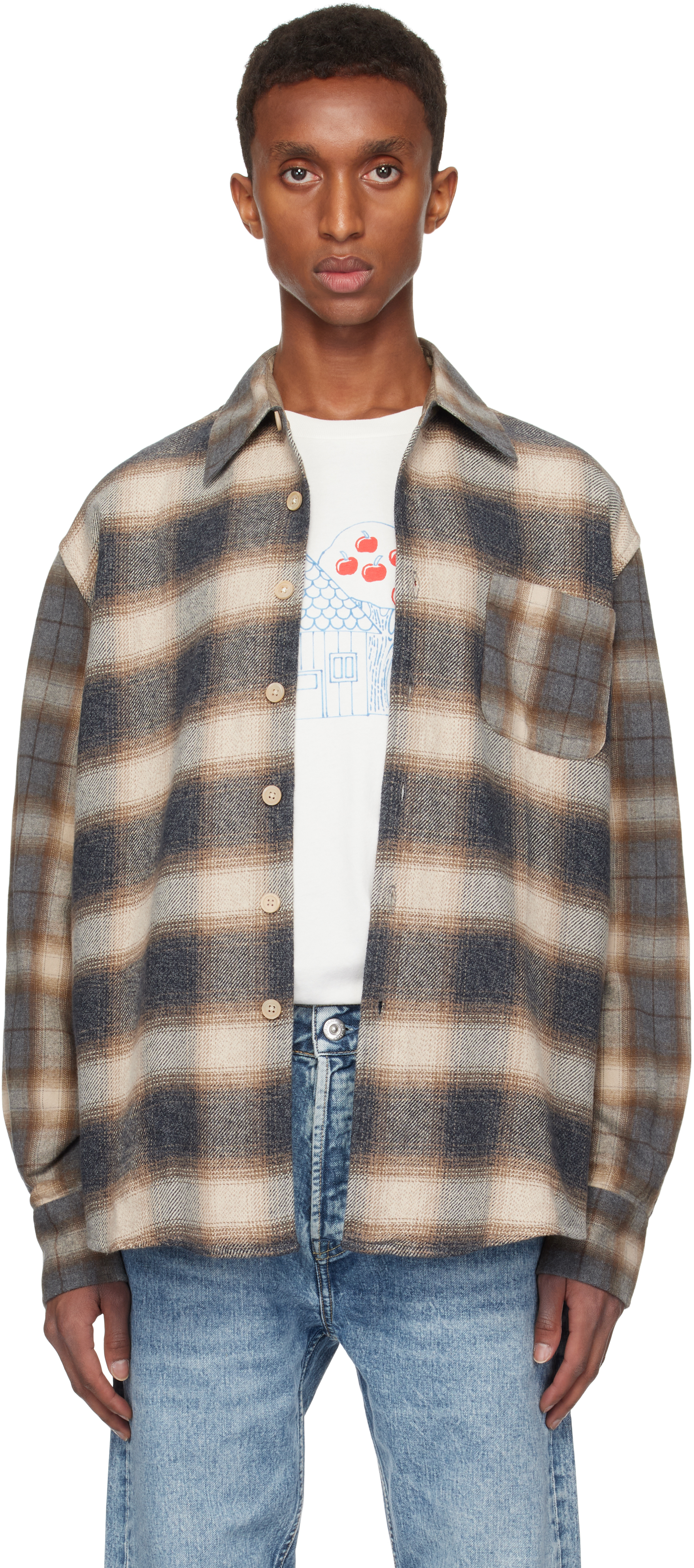 Shop Our Legacy Beige & Navy Above Shirt In Doyle Check Lagger F