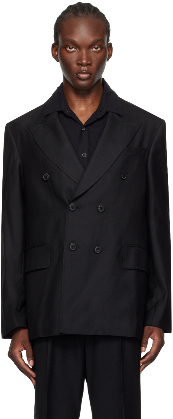 Shop Our Legacy Black Unconstructed Db Blazer In Black Panama Wool