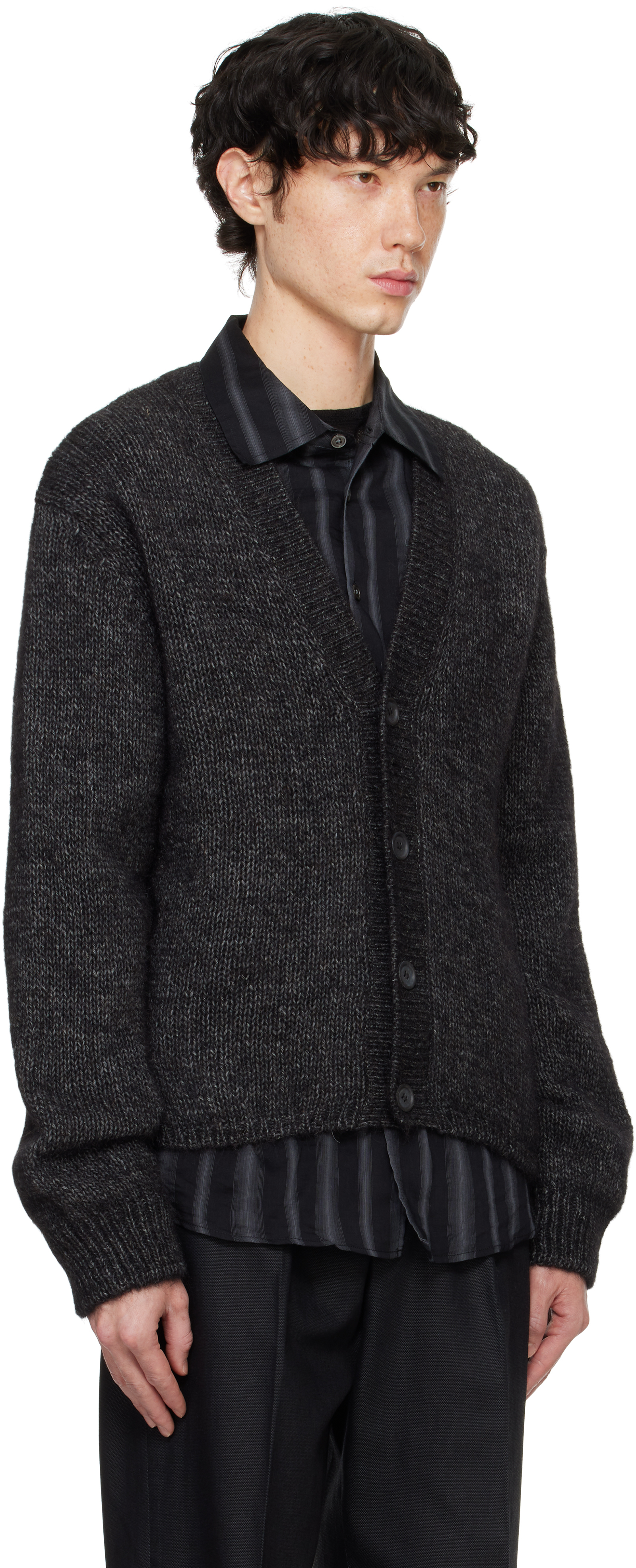 Our Legacy Textured V-neck Cardigan With Button-down Front In Pepe Nero Airy Alpac