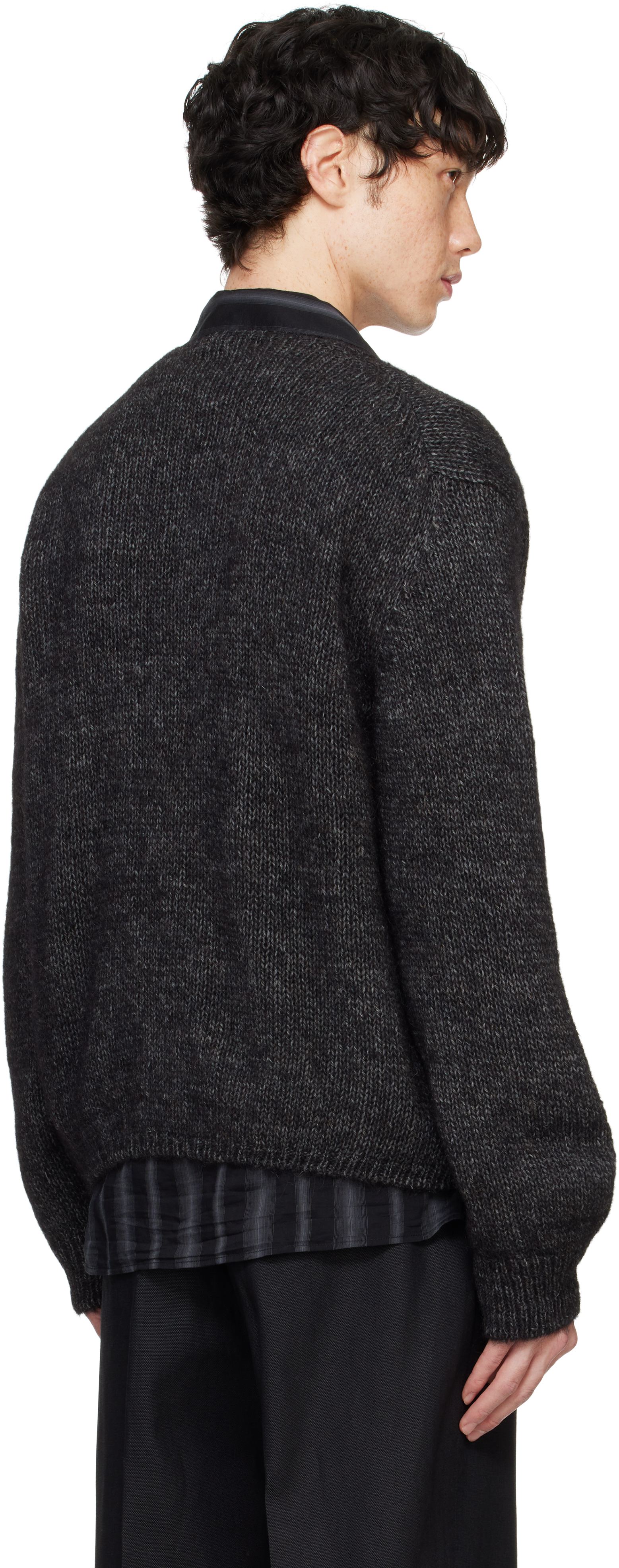 Our Legacy Textured V-neck Cardigan With Button-down Front In Pepe Nero Airy Alpac