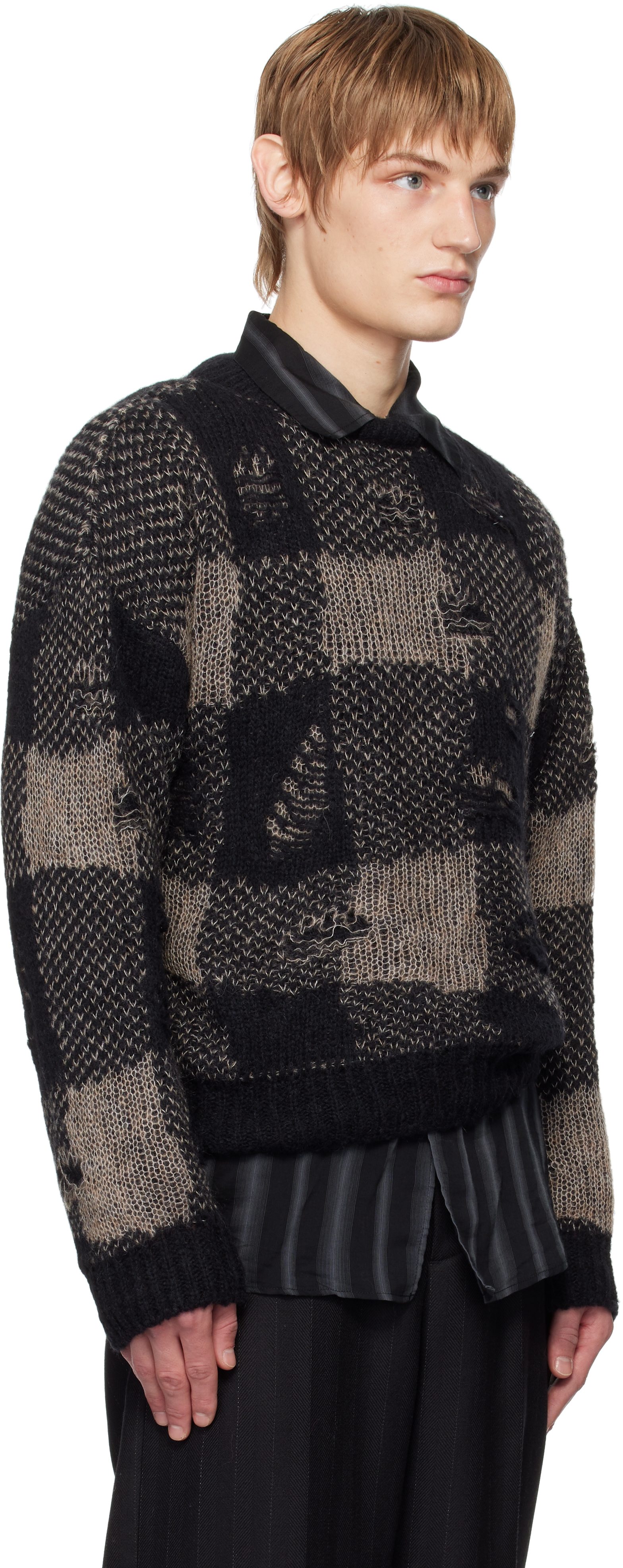 Our Legacy Patchwork Design Black Sweater With Round Neckline In Black Destructive Gi