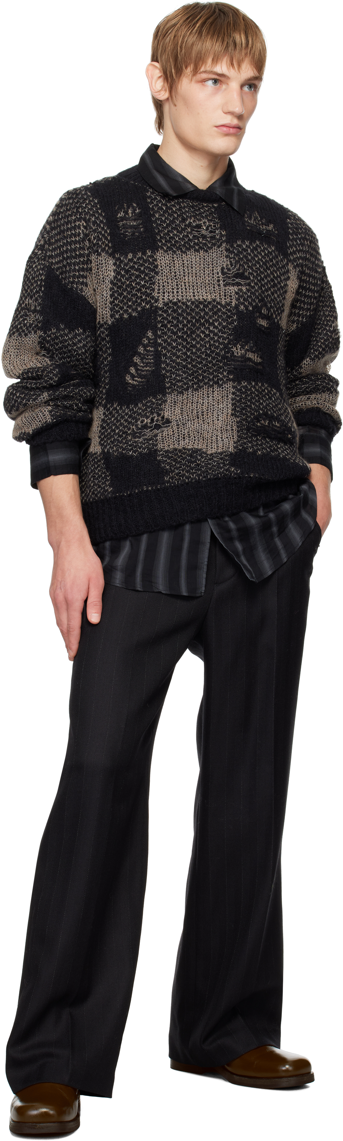Our Legacy Patchwork Design Black Sweater With Round Neckline In Black Destructive Gi