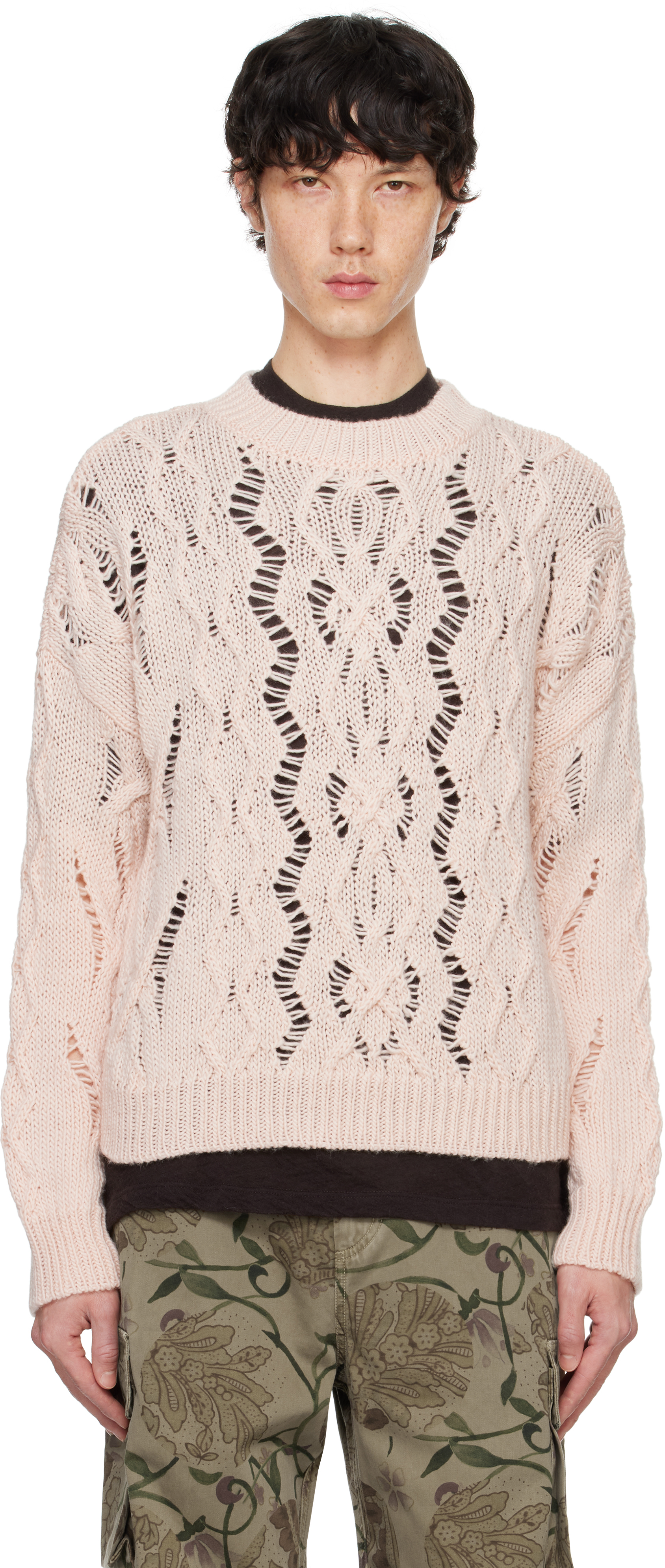 Pink Cable Sonar Roundneck Sweater