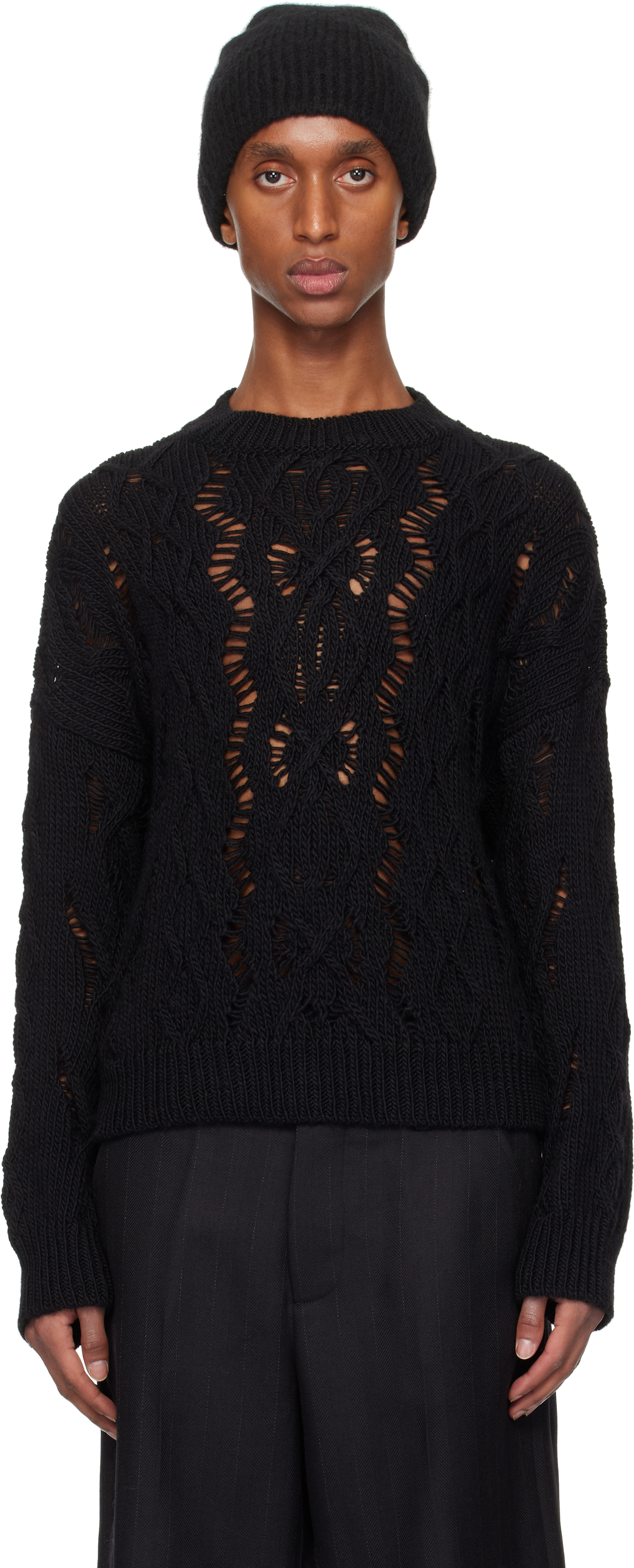 Shop Our Legacy Black Cable Sonar Sweater In Black Fisherman Wool