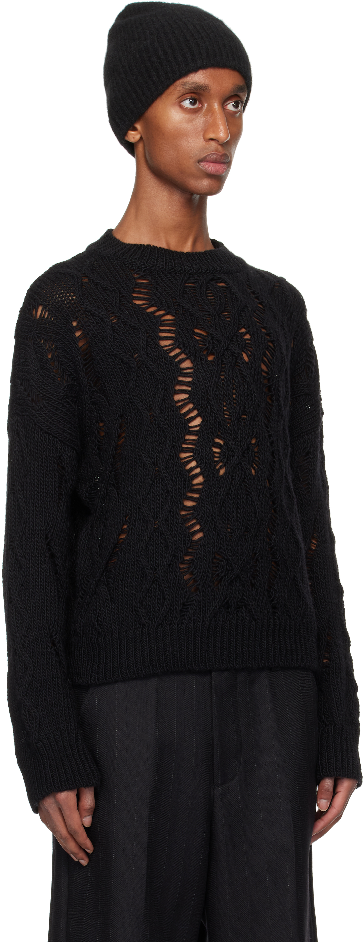 Our Legacy Cable Sonar Wool Sweater In Black Fisherman Wool