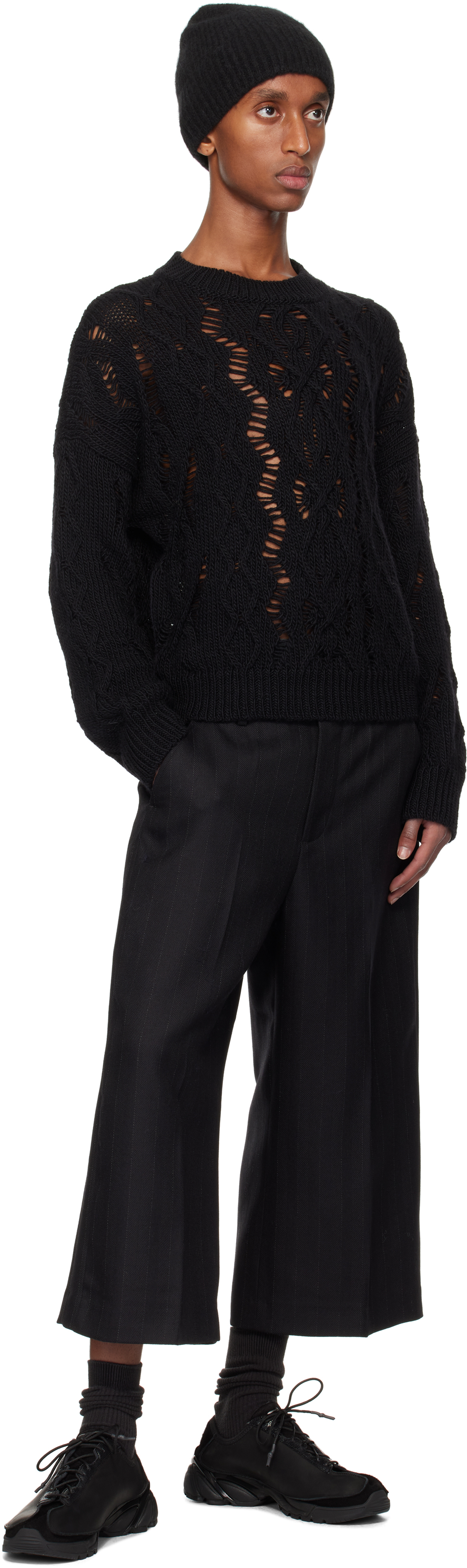 Our Legacy Cable Sonar Wool Sweater In Black Fisherman Wool