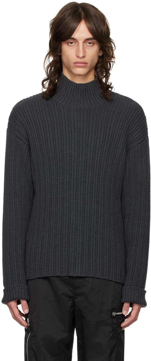 Our Legacy Gray Dropped Shoulder Turtleneck In Phantom Quotidian Wo