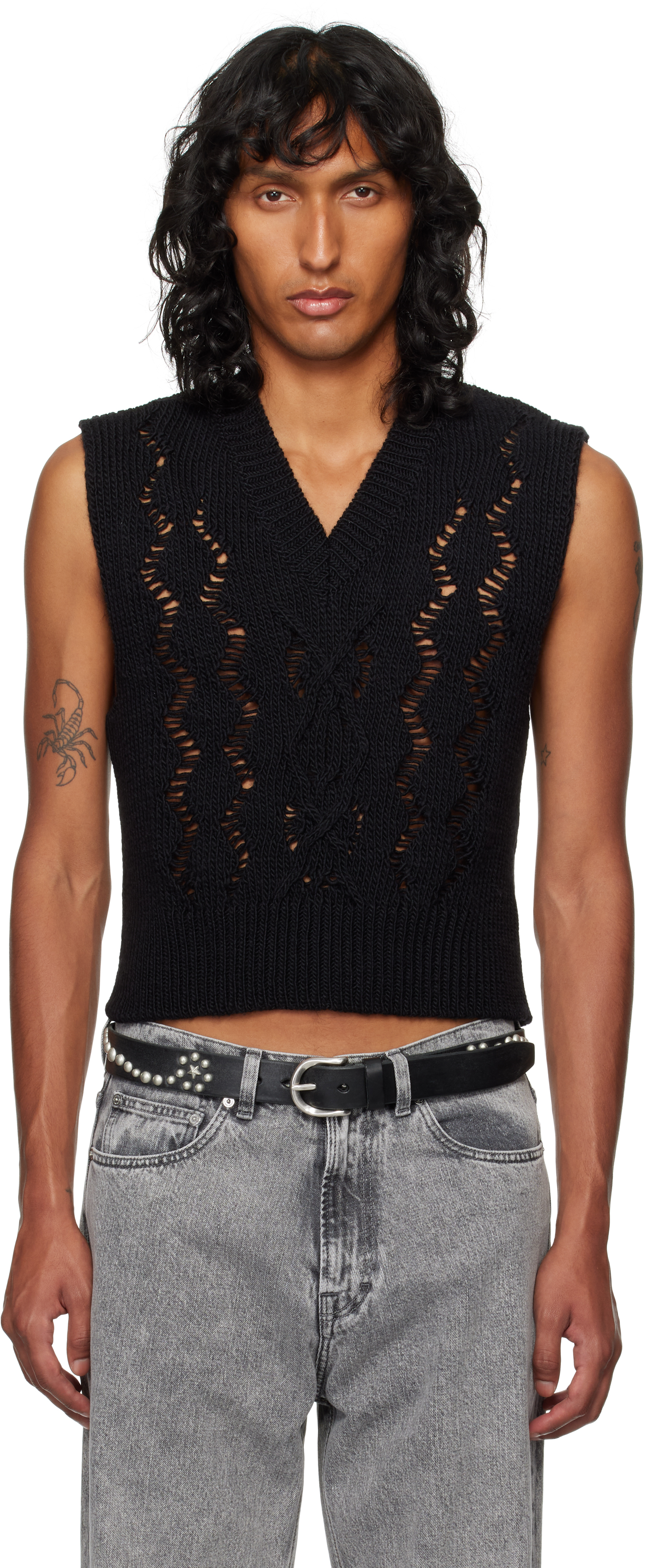 Shop Our Legacy Black Cable Michigan Vest In Black Fisherman Wool