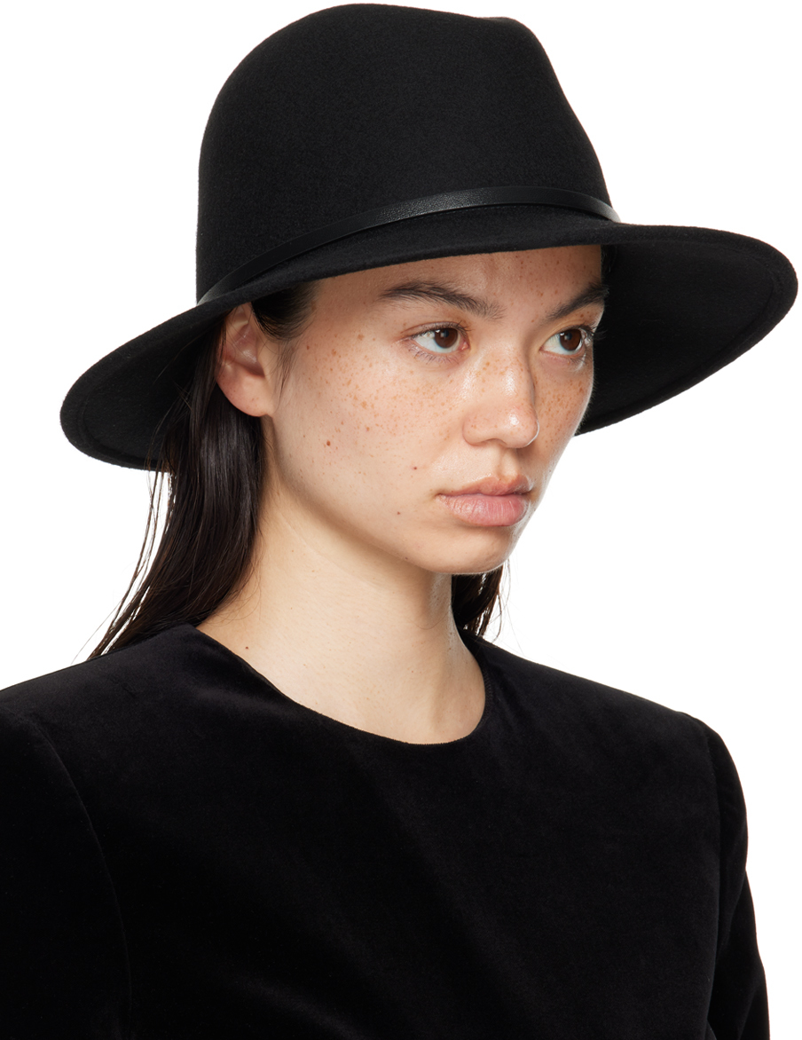 Valentino Black Vlogo Wool & Calf Fedora In Ww9 Nero/nero/black