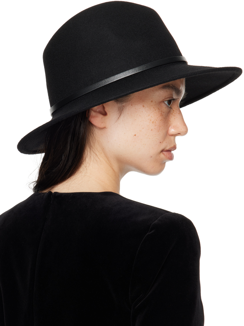 Valentino Black Vlogo Wool & Calf Fedora In Ww9 Nero/nero/black