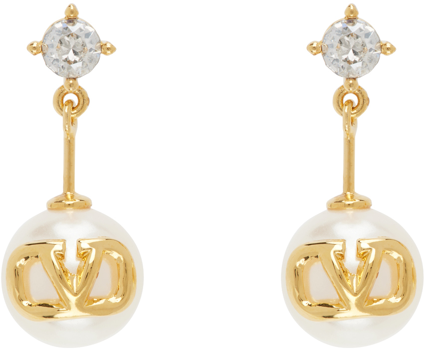 Valentino Garavani Gold Vlogo Signature Pearl Earrings