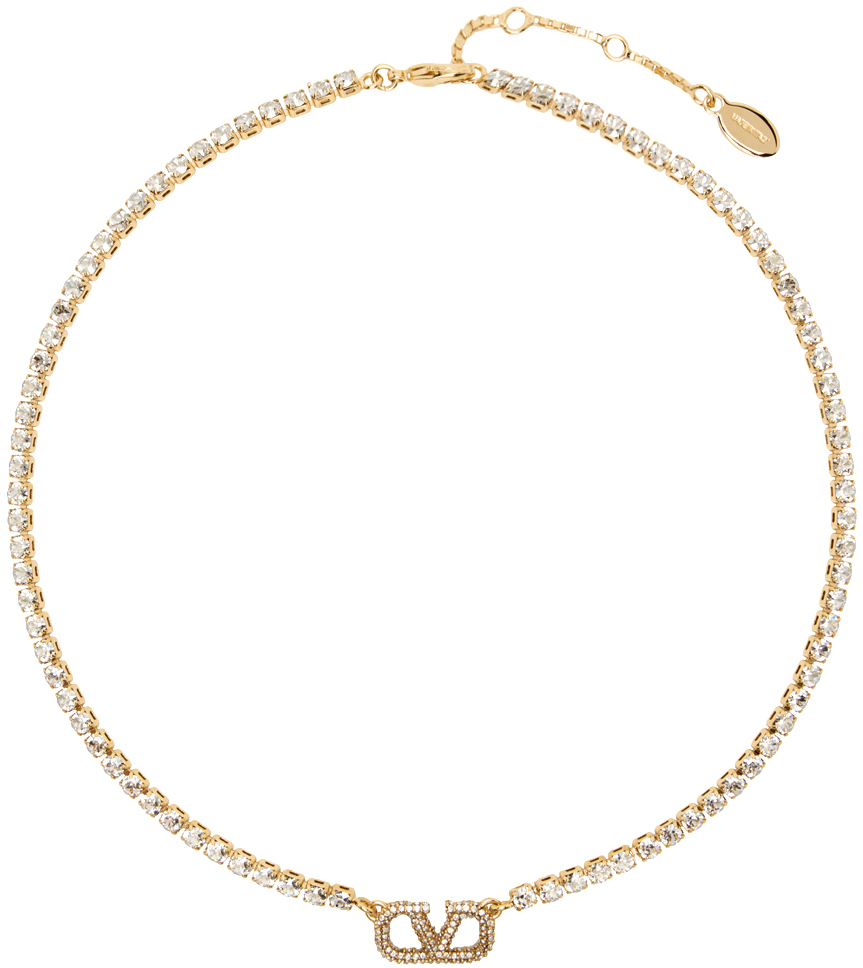 Gold VLogo Signature Crystal Necklace