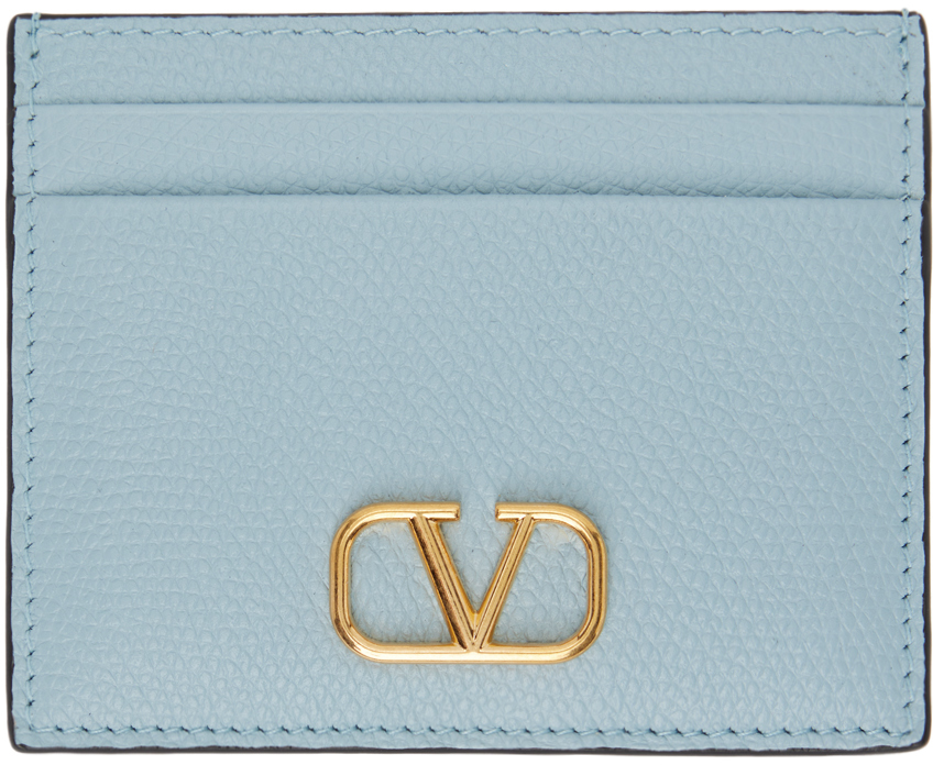 Blue VLogo Signature Grainy Calfskin Card Holder