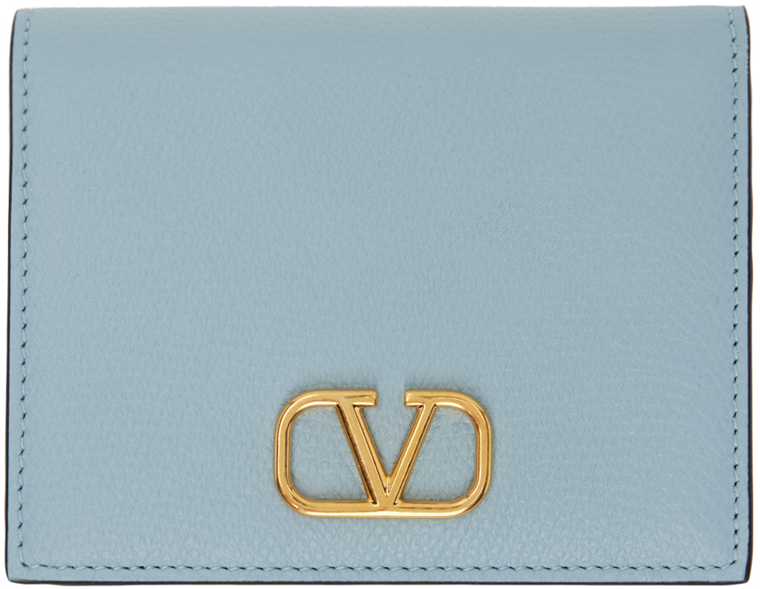 Shop Valentino ブルー グレイニーカーフスキン コンパクト Vlogo Signature 財布 In Zj4 Blu Porcellana