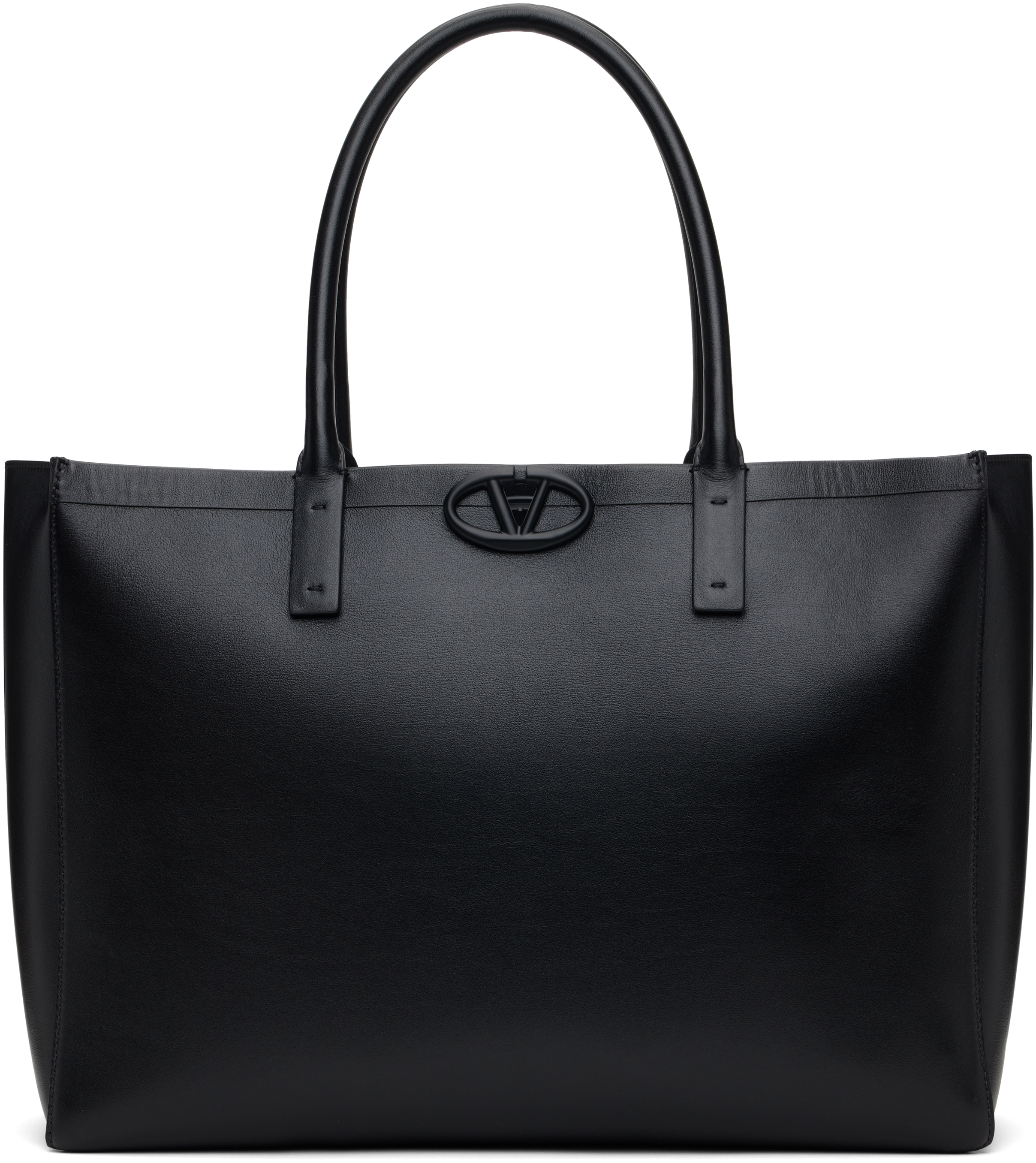 Black Medium Vlogo Locker Leather Shopping Tote